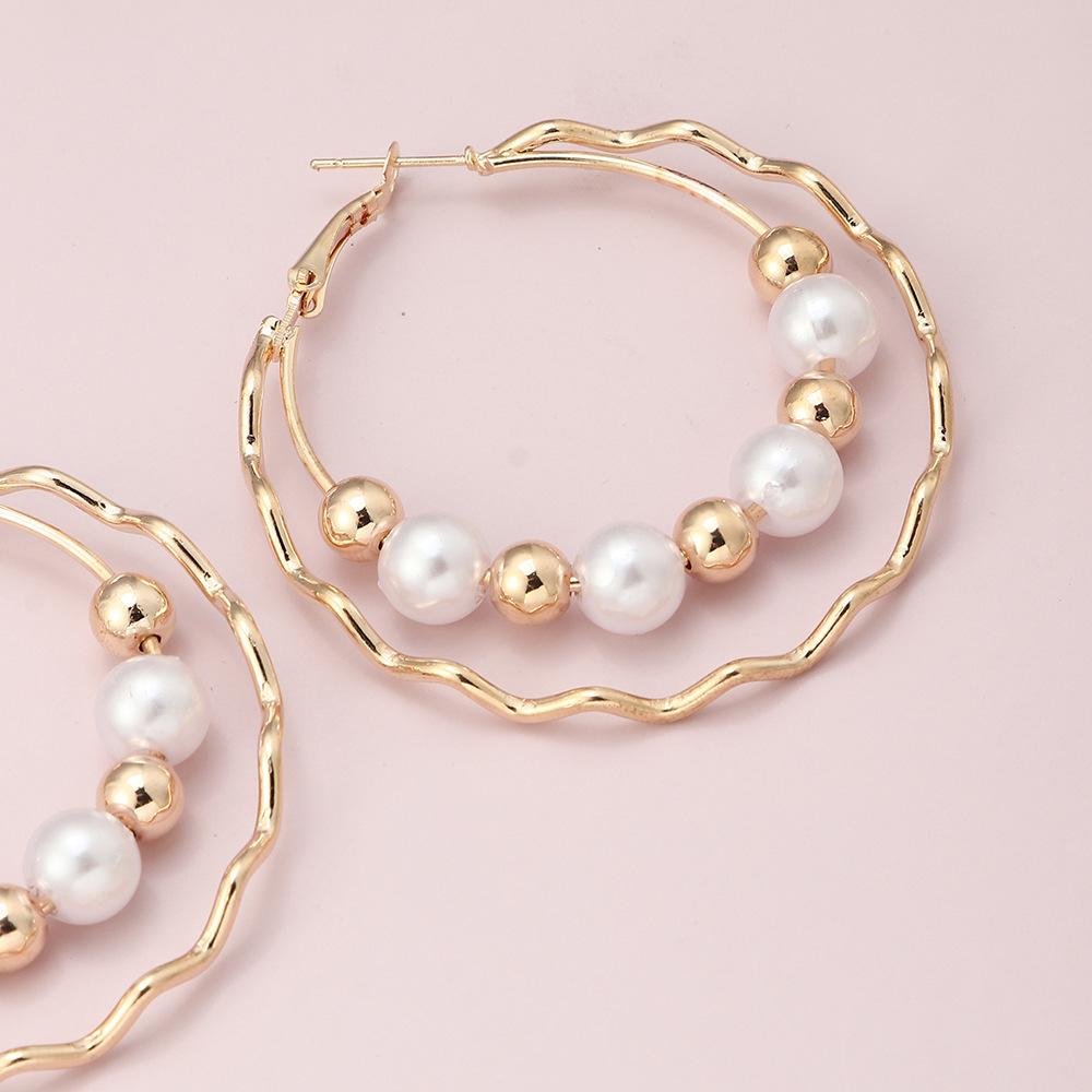 Double Layer Pearl Hoop Earrings