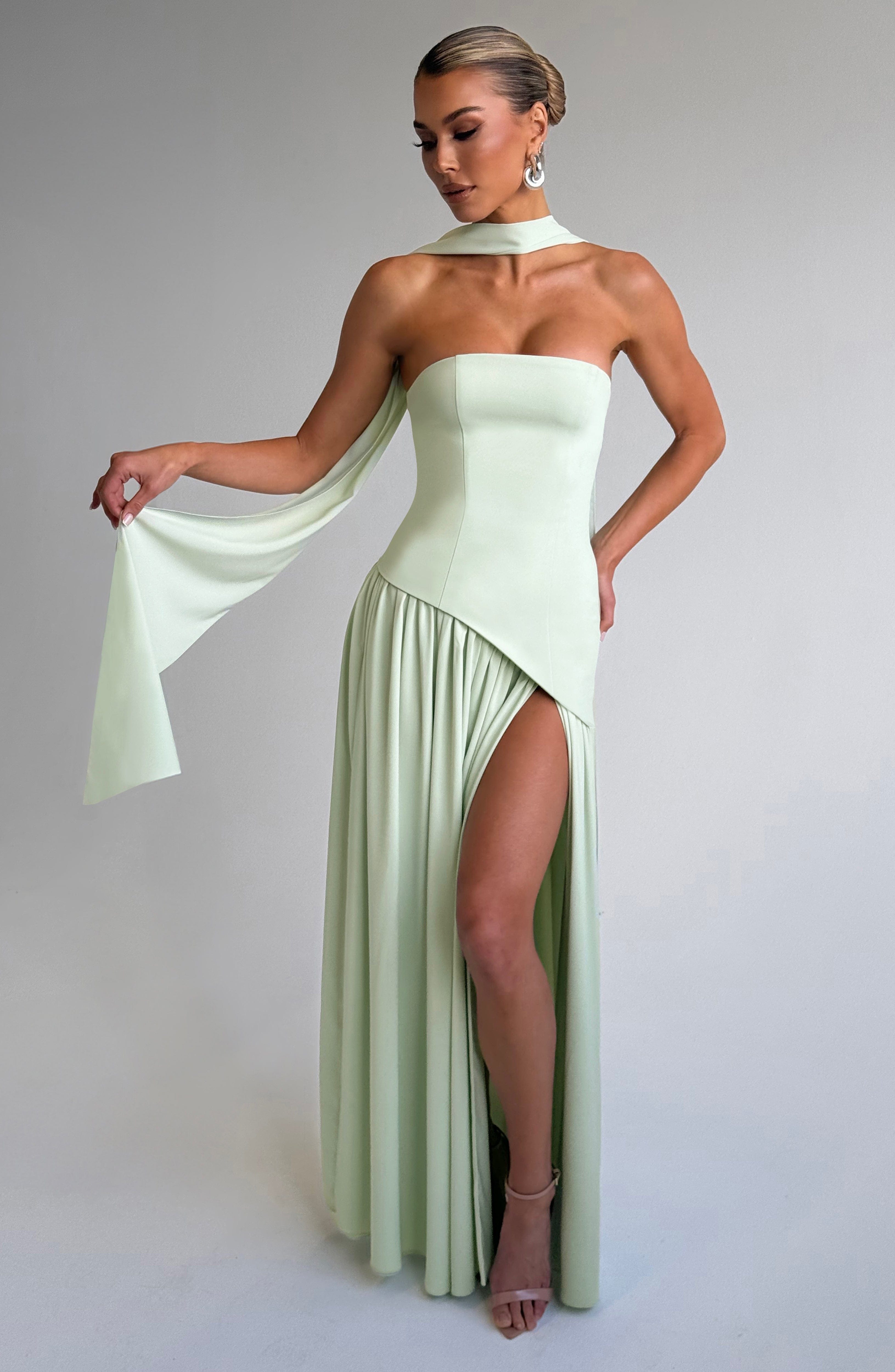 Maliyah high slit strapless Maxi Dress - Mint