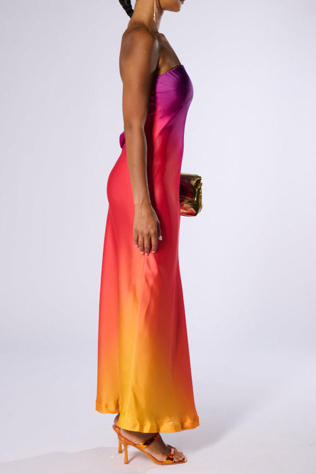SATIN STRAPLESS MAXI DRESS