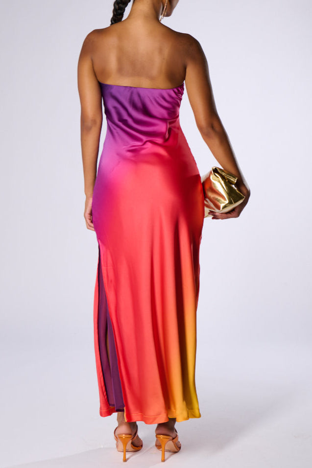 SATIN STRAPLESS MAXI DRESS