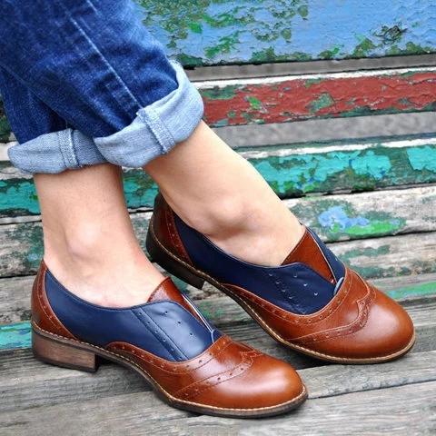 Plus Size Color Block Oxford Shoes Casual Pu Slip On Loafers