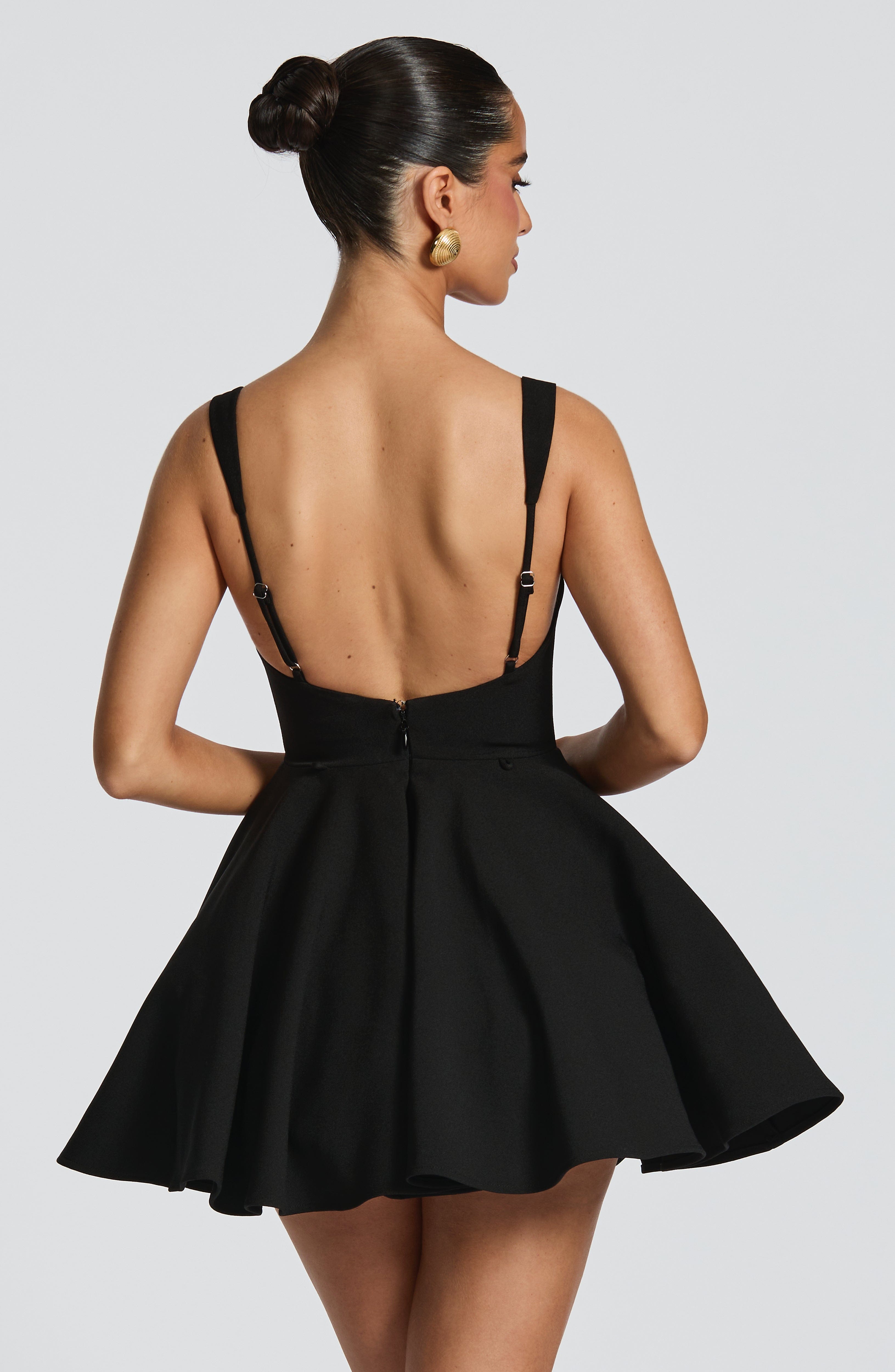 kristin back bow embellished Mini Dress in Black