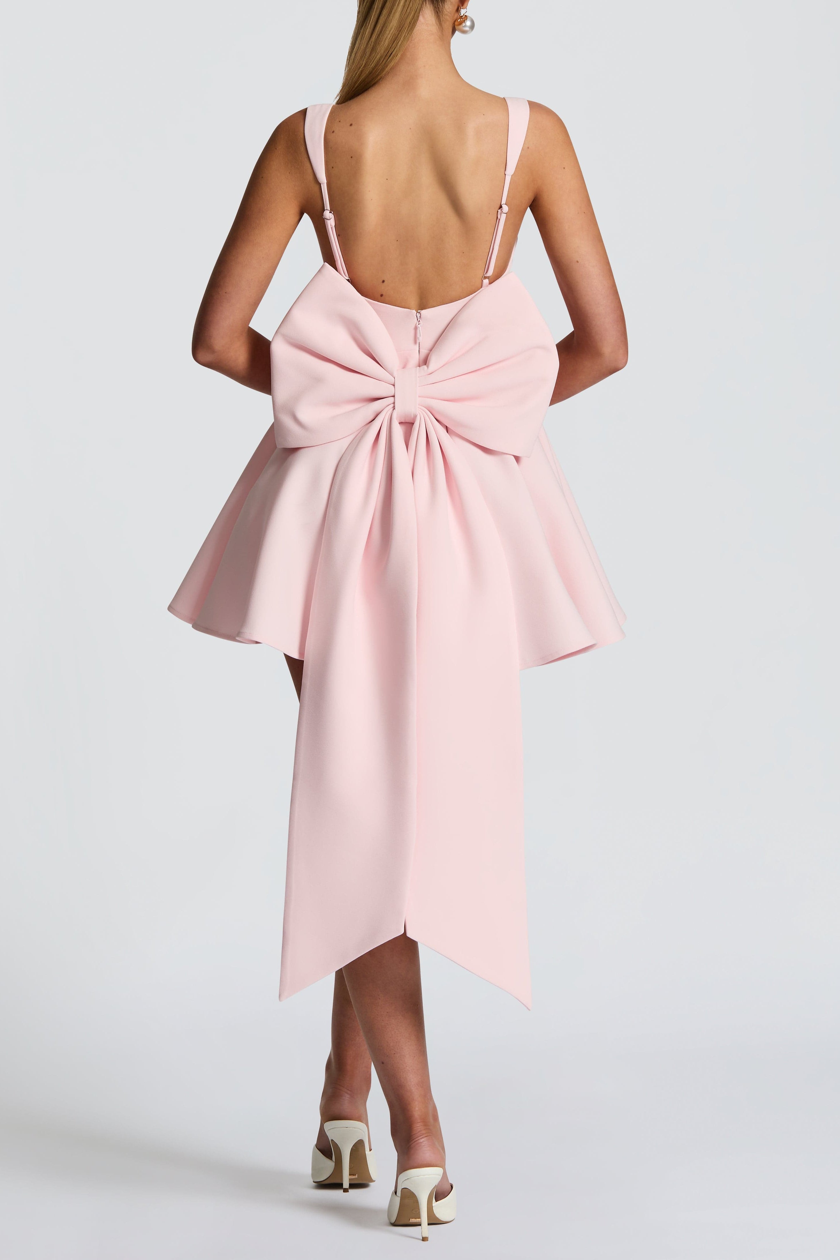 kristin back bow embellished Mini Dress in Blush