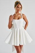 kristin back bow embellished Mini Dress in Ivory