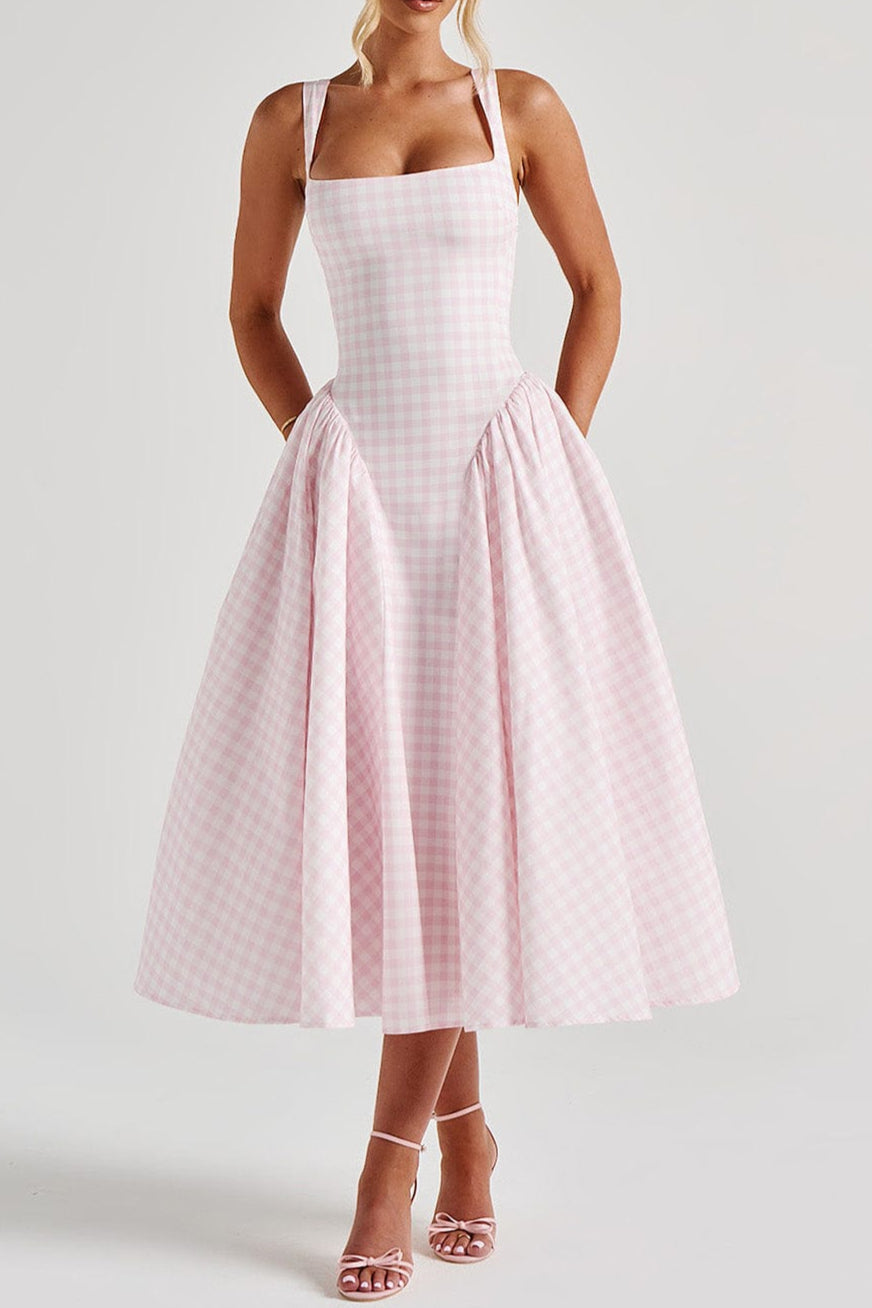 Sherrie Midi Dress - Blush Gingham
